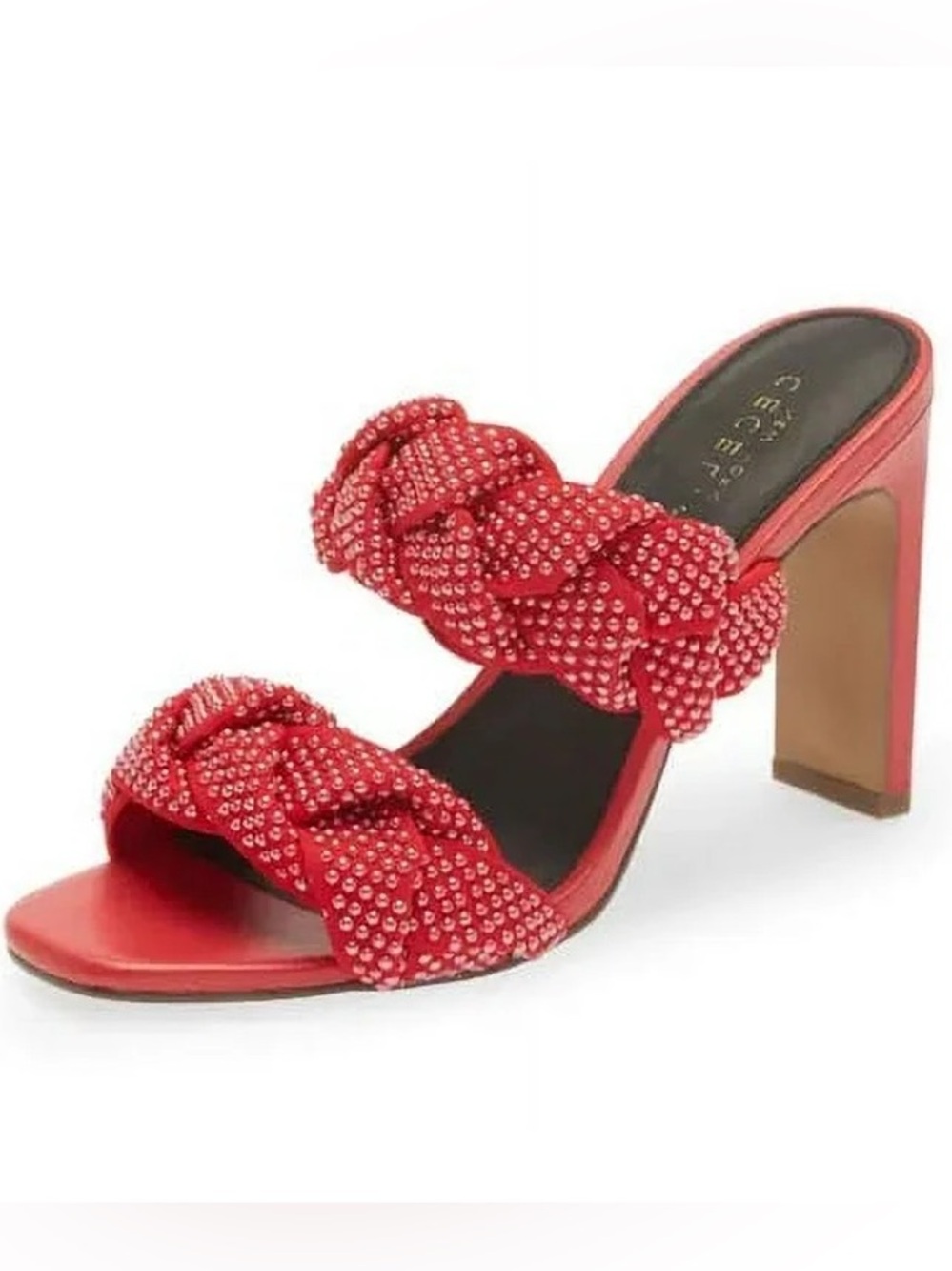 Cecelia NY $180 Red Braided Crystal Mule Heels Leather Beaded NEW 9.5